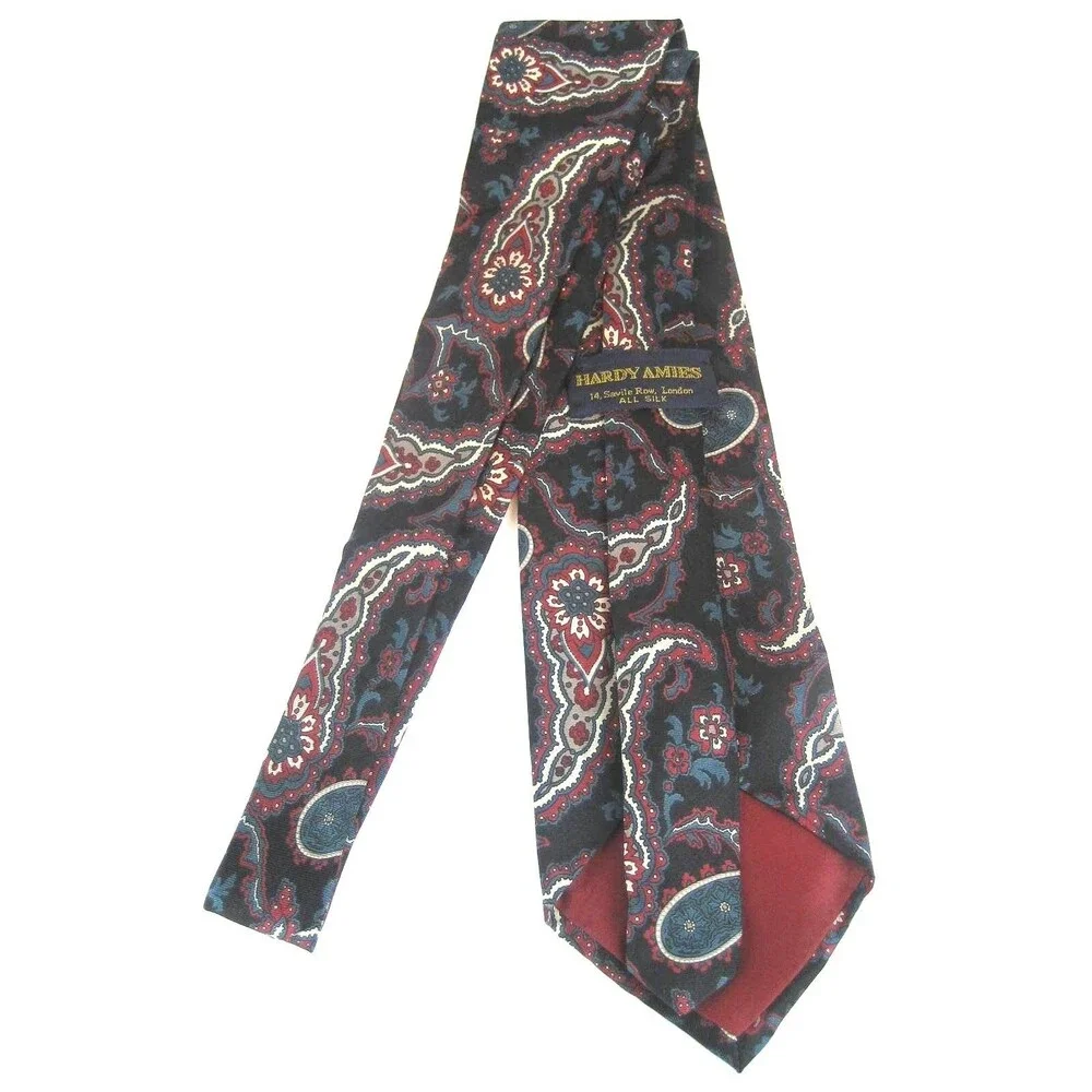 Hardy Ames Blue Paisley 100% Silk Necktie Geometric Design